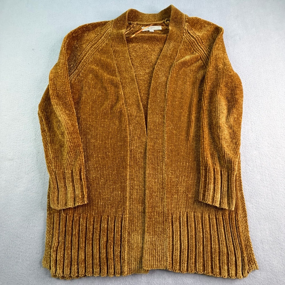 Ann Taylor Loft Cardigan Sweater Womens Medium Mustard Yellow Soft Cozy Boho